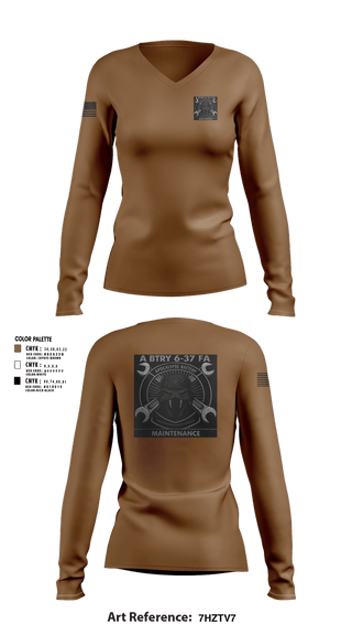 Womens Long Sleeve Vneck Shirt, 6-37 FAR, Army, Teamtime, Team time, sublimation, custom sports apparel, team uniforms, spirit wear, spiritwear, sports uniforms, custom shirts, team store, custom team store, fundraiser sports, apparel fundraiser