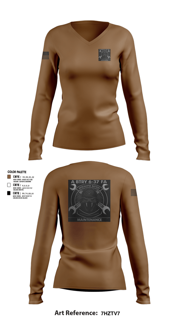 Womens Long Sleeve Vneck Shirt, 6-37 FAR, Army, Teamtime, Team time, sublimation, custom sports apparel, team uniforms, spirit wear, spiritwear, sports uniforms, custom shirts, team store, custom team store, fundraiser sports, apparel fundraiser