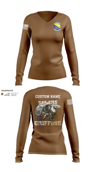 Womens Long Sleeve Vneck Shirt, 345th TRS, , Teamtime, Team time, sublimation, custom sports apparel, team uniforms, spirit wear, spiritwear, sports uniforms, custom shirts, team store, custom team store, fundraiser sports, apparel fundraiser