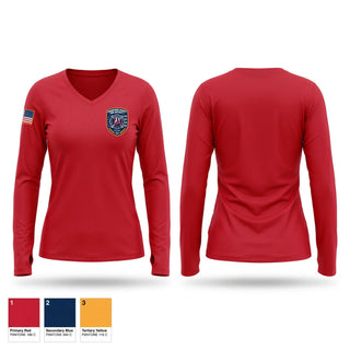 Womens Long Sleeve Vneck Shirt, Baker township fire department cr co no 1, Fire Department, Teamtime, Team time, sublimation, custom sports apparel, team uniforms, spirit wear, spiritwear, sports uniforms, custom shirts, team store, custom team store, fundraiser sports, apparel fundraiser