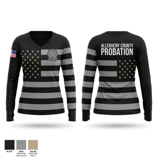 Womens Long Sleeve Vneck Shirt, Allegheny County Juvenile Probation Warrant Unit, Police, Teamtime, Team time, sublimation, custom sports apparel, team uniforms, spirit wear, spiritwear, sports uniforms, custom shirts, team store, custom team store, fundraiser sports, apparel fundraiser