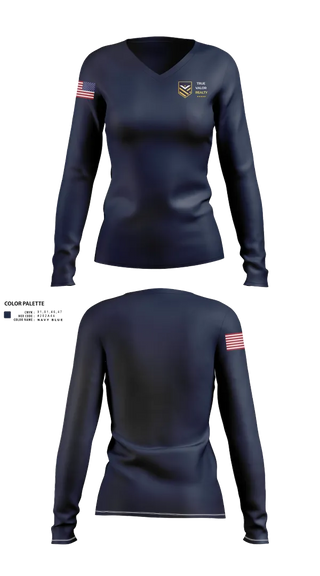 Womens Long Sleeve Vneck Shirt, True Valor Realty, , Teamtime, Team time, sublimation, custom sports apparel, team uniforms, spirit wear, spiritwear, sports uniforms, custom shirts, team store, custom team store, fundraiser sports, apparel fundraiser