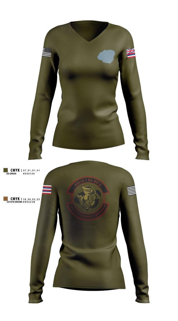 Womens Long Sleeve Vneck Shirt, 150th Electromagnetic Warfare Squadron, , Teamtime, Team time, sublimation, custom sports apparel, team uniforms, spirit wear, spiritwear, sports uniforms, custom shirts, team store, custom team store, fundraiser sports, apparel fundraiser