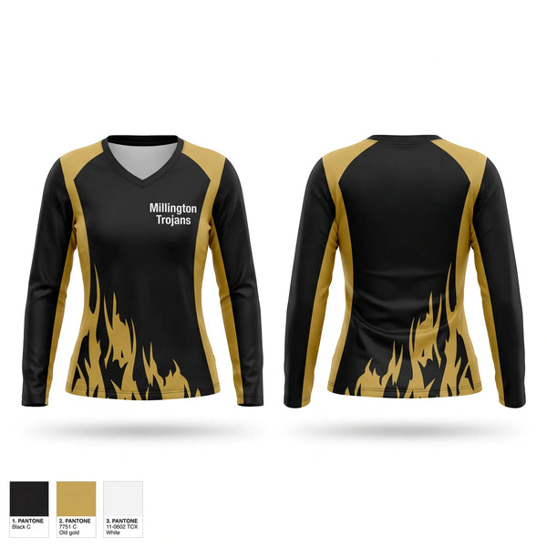 Womens Long Sleeve Vneck Shirt, Millington Trojans, Wrestling, Teamtime, Team time, sublimation, custom sports apparel, team uniforms, spirit wear, spiritwear, sports uniforms, custom shirts, team store, custom team store, fundraiser sports, apparel fundraiser