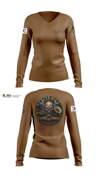 Womens Long Sleeve Vneck Shirt, CTF D-2, Army, Teamtime, Team time, sublimation, custom sports apparel, team uniforms, spirit wear, spiritwear, sports uniforms, custom shirts, team store, custom team store, fundraiser sports, apparel fundraiser