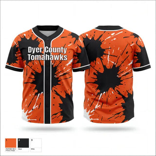 Full Button Baseball Jersey, Dyer County Tomahawks, Baseball, Teamtime, Team time, sublimation, custom sports apparel, team uniforms, spirit wear, spiritwear, sports uniforms, custom shirts, team store, custom team store, fundraiser sports, apparel fundraiser