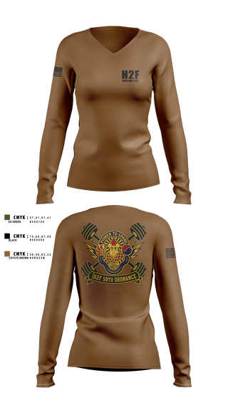 Womens Long Sleeve Vneck Shirt, 59th ORD BDE, Army, Teamtime, Team time, sublimation, custom sports apparel, team uniforms, spirit wear, spiritwear, sports uniforms, custom shirts, team store, custom team store, fundraiser sports, apparel fundraiser