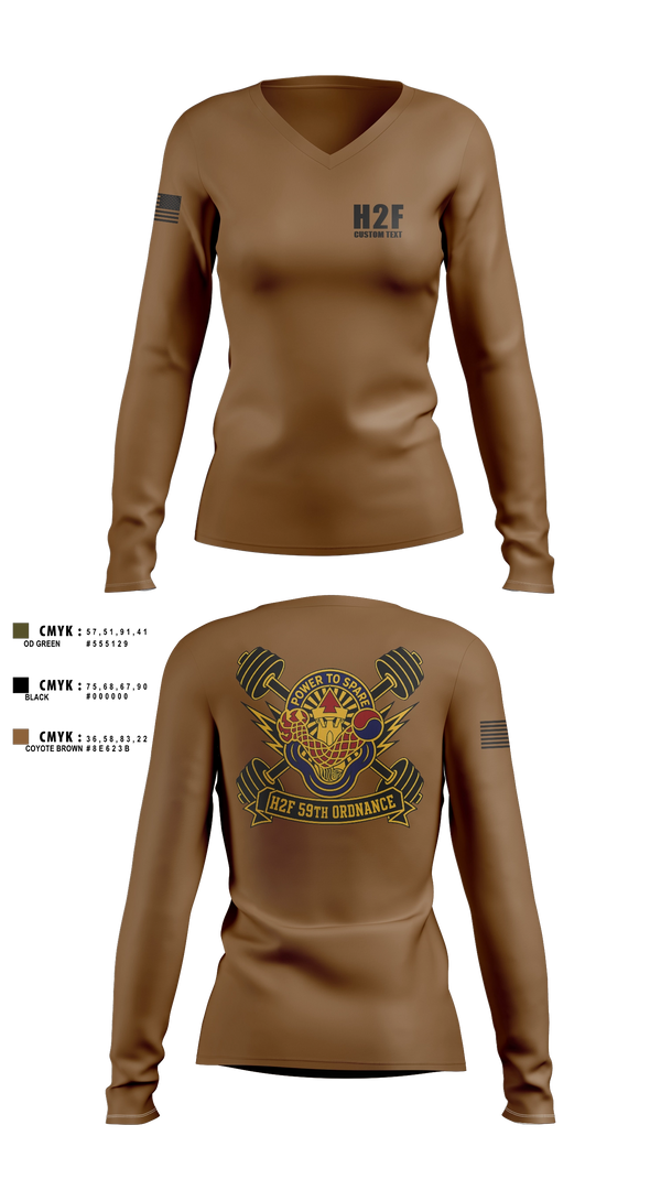 Womens Long Sleeve Vneck Shirt, 59th ORD BDE, Army, Teamtime, Team time, sublimation, custom sports apparel, team uniforms, spirit wear, spiritwear, sports uniforms, custom shirts, team store, custom team store, fundraiser sports, apparel fundraiser
