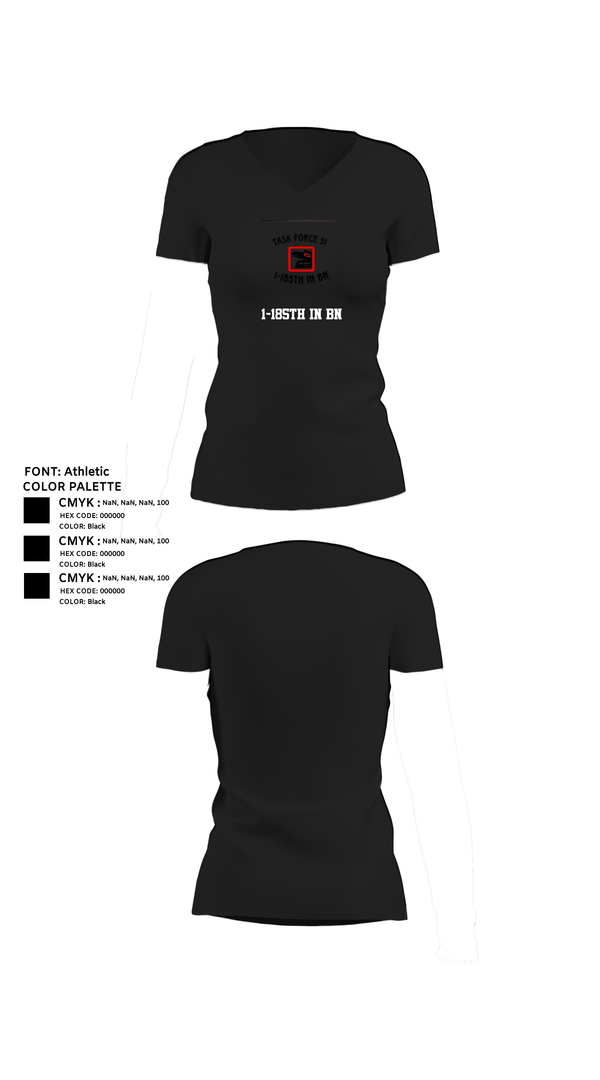Womens Short Sleeve Vneck Shirt, 1-185th IN BN, , Teamtime, Team time, sublimation, custom sports apparel, team uniforms, spirit wear, spiritwear, sports uniforms, custom shirts, team store, custom team store, fundraiser sports, apparel fundraiser