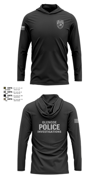 Long Sleeve Performance Shirt with hood, Glencoe Investigations, Police, Teamtime, Team time, sublimation, custom sports apparel, team uniforms, spirit wear, spiritwear, sports uniforms, custom shirts, team store, custom team store, fundraiser sports, apparel fundraiser