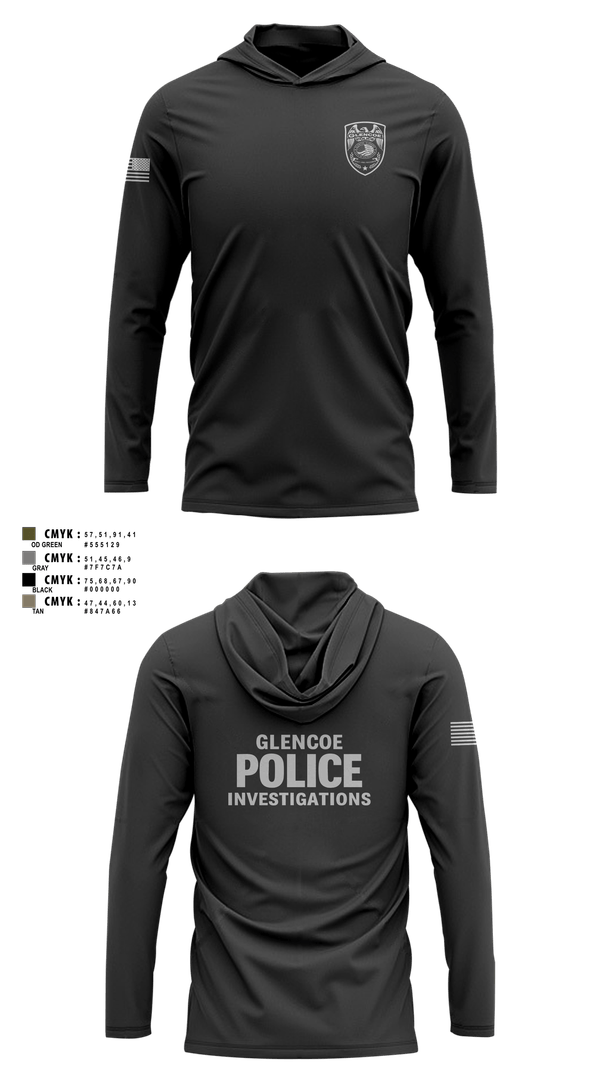 Long Sleeve Performance Shirt with hood, Glencoe Investigations, Police, Teamtime, Team time, sublimation, custom sports apparel, team uniforms, spirit wear, spiritwear, sports uniforms, custom shirts, team store, custom team store, fundraiser sports, apparel fundraiser