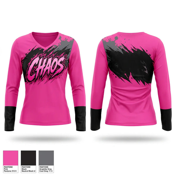 Womens Long Sleeve Vneck Shirt, Chaos, Softball, Teamtime, Team time, sublimation, custom sports apparel, team uniforms, spirit wear, spiritwear, sports uniforms, custom shirts, team store, custom team store, fundraiser sports, apparel fundraiser