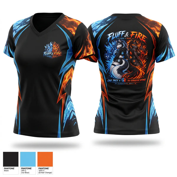 Womens Short Sleeve Vneck Shirt, Fluff and fire, E-Sports, Teamtime, Team time, sublimation, custom sports apparel, team uniforms, spirit wear, spiritwear, sports uniforms, custom shirts, team store, custom team store, fundraiser sports, apparel fundraiser
