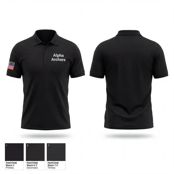 Short Sleeve Performance Polo, Alpha Archers, Army, Teamtime, Team time, sublimation, custom sports apparel, team uniforms, spirit wear, spiritwear, sports uniforms, custom shirts, team store, custom team store, fundraiser sports, apparel fundraiser