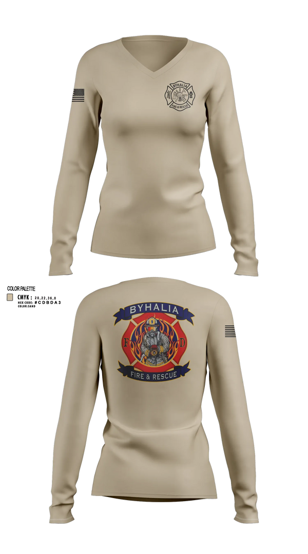 Womens Long Sleeve Vneck Shirt, Byhalia Fire and Rescue, Fire Department, Teamtime, Team time, sublimation, custom sports apparel, team uniforms, spirit wear, spiritwear, sports uniforms, custom shirts, team store, custom team store, fundraiser sports, apparel fundraiser
