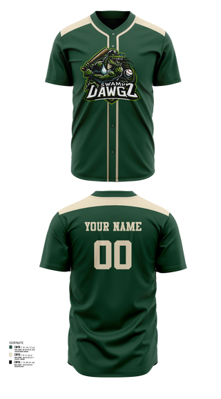 Full Button Baseball Jersey, Swamp Dawgz, Baseball, Teamtime, Team time, sublimation, custom sports apparel, team uniforms, spirit wear, spiritwear, sports uniforms, custom shirts, team store, custom team store, fundraiser sports, apparel fundraiser