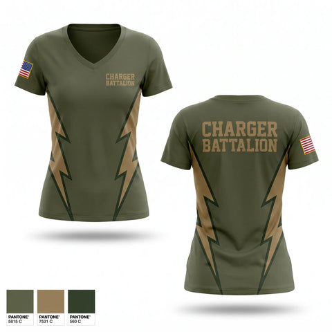 Womens Short Sleeve Vneck Shirt, Charger Battalion, Army, Teamtime, Team time, sublimation, custom sports apparel, team uniforms, spirit wear, spiritwear, sports uniforms, custom shirts, team store, custom team store, fundraiser sports, apparel fundraiser