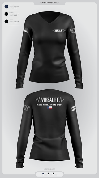 Womens Long Sleeve Vneck Shirt, Versalift, , Teamtime, Team time, sublimation, custom sports apparel, team uniforms, spirit wear, spiritwear, sports uniforms, custom shirts, team store, custom team store, fundraiser sports, apparel fundraiser