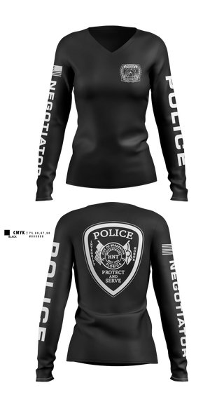 Womens Long Sleeve Vneck Shirt, HNT, Police, Teamtime, Team time, sublimation, custom sports apparel, team uniforms, spirit wear, spiritwear, sports uniforms, custom shirts, team store, custom team store, fundraiser sports, apparel fundraiser