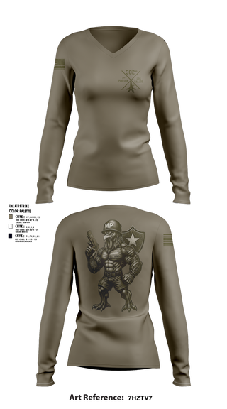 Womens Long Sleeve Vneck Shirt, 1st PLT Roosters, Army, Teamtime, Team time, sublimation, custom sports apparel, team uniforms, spirit wear, spiritwear, sports uniforms, custom shirts, team store, custom team store, fundraiser sports, apparel fundraiser