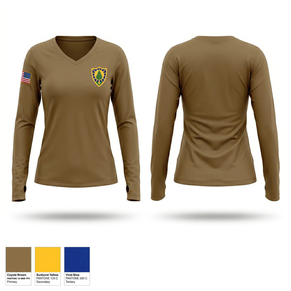Womens Long Sleeve Vneck Shirt, Joint Force Headquarters - Maine Army National Guard, National Guard, Teamtime, Team time, sublimation, custom sports apparel, team uniforms, spirit wear, spiritwear, sports uniforms, custom shirts, team store, custom team store, fundraiser sports, apparel fundraiser