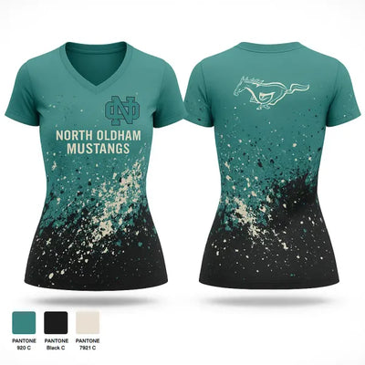 North Oldham Mustangs 77604898 Women's Short Sleeve V-neck Shirt - 21