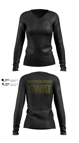 Womens Long Sleeve Vneck Shirt, Western Wayne SWAT Snipers, Police, Teamtime, Team time, sublimation, custom sports apparel, team uniforms, spirit wear, spiritwear, sports uniforms, custom shirts, team store, custom team store, fundraiser sports, apparel fundraiser