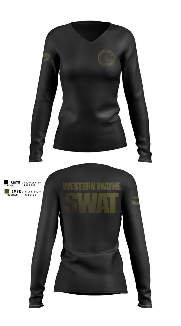 Womens Long Sleeve Vneck Shirt, Western Wayne SWAT Snipers, Police, Teamtime, Team time, sublimation, custom sports apparel, team uniforms, spirit wear, spiritwear, sports uniforms, custom shirts, team store, custom team store, fundraiser sports, apparel fundraiser