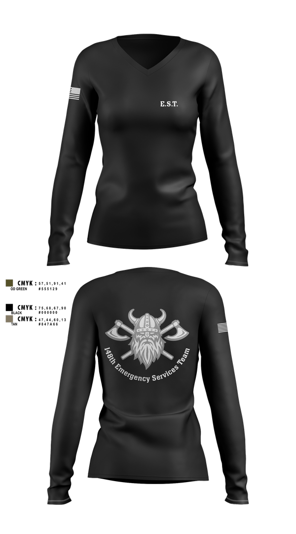 Womens Long Sleeve Vneck Shirt, 148th E.S.T., Police, Teamtime, Team time, sublimation, custom sports apparel, team uniforms, spirit wear, spiritwear, sports uniforms, custom shirts, team store, custom team store, fundraiser sports, apparel fundraiser