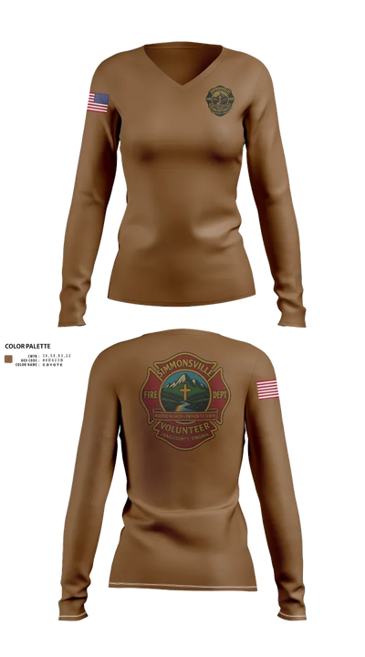 Simmonsville VFD 9385181 Women's Long Sleeve V-neck Shirt - 100
