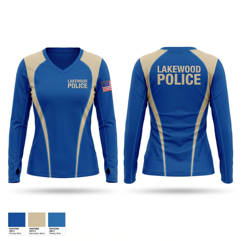 Womens Long Sleeve Vneck Shirt, Lakewood Police, Police, Teamtime, Team time, sublimation, custom sports apparel, team uniforms, spirit wear, spiritwear, sports uniforms, custom shirts, team store, custom team store, fundraiser sports, apparel fundraiser