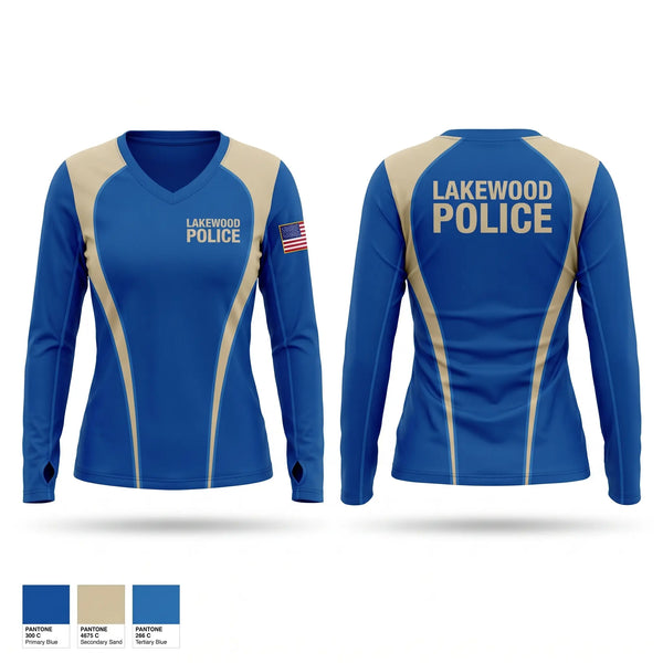 Womens Long Sleeve Vneck Shirt, Lakewood Police, Police, Teamtime, Team time, sublimation, custom sports apparel, team uniforms, spirit wear, spiritwear, sports uniforms, custom shirts, team store, custom team store, fundraiser sports, apparel fundraiser