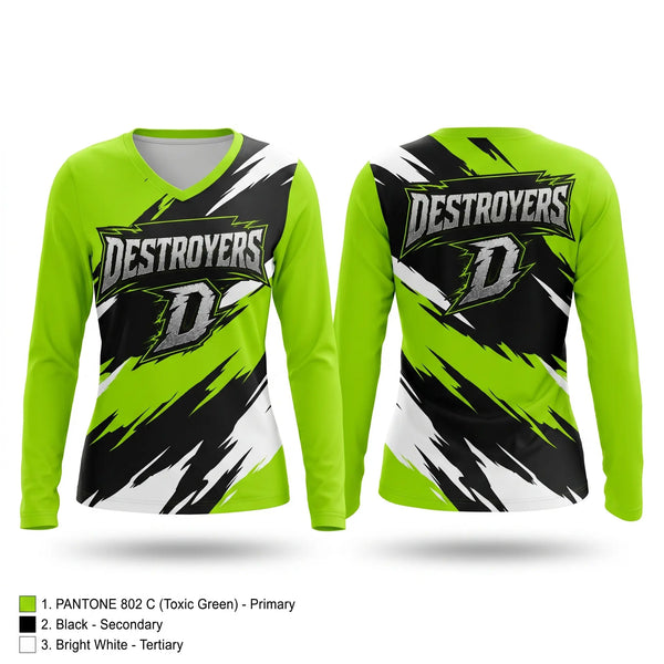 Womens Long Sleeve Vneck Shirt, Midwest Destroyers, Softball, Teamtime, Team time, sublimation, custom sports apparel, team uniforms, spirit wear, spiritwear, sports uniforms, custom shirts, team store, custom team store, fundraiser sports, apparel fundraiser