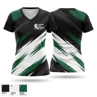 Womens Short Sleeve Vneck Shirt, Freehold Running Club, Cross Country, Teamtime, Team time, sublimation, custom sports apparel, team uniforms, spirit wear, spiritwear, sports uniforms, custom shirts, team store, custom team store, fundraiser sports, apparel fundraiser