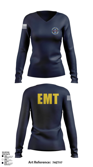 Womens Long Sleeve Vneck Shirt, Harrison County Emergency Squad, EMS/EMT, Teamtime, Team time, sublimation, custom sports apparel, team uniforms, spirit wear, spiritwear, sports uniforms, custom shirts, team store, custom team store, fundraiser sports, apparel fundraiser