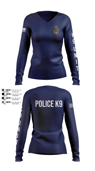 Womens Long Sleeve Vneck Shirt, Roy Cit Police K9, Police, Teamtime, Team time, sublimation, custom sports apparel, team uniforms, spirit wear, spiritwear, sports uniforms, custom shirts, team store, custom team store, fundraiser sports, apparel fundraiser