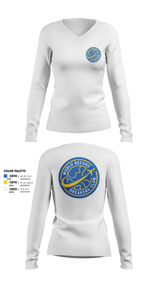 Womens Long Sleeve Vneck Shirt, World Record Breakers Club, Spirit Store, Teamtime, Team time, sublimation, custom sports apparel, team uniforms, spirit wear, spiritwear, sports uniforms, custom shirts, team store, custom team store, fundraiser sports, apparel fundraiser