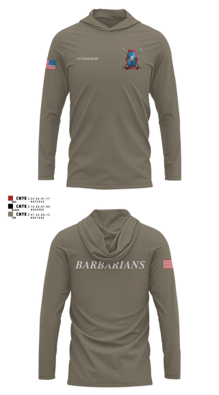 Long Sleeve hooded sunshirt, Libertyville Army Recruiting Company, Army, Teamtime, Team time, sublimation, custom sports apparel, team uniforms, spirit wear, spiritwear, sports uniforms, custom shirts, team store, custom team store, fundraiser sports, apparel fundraiser