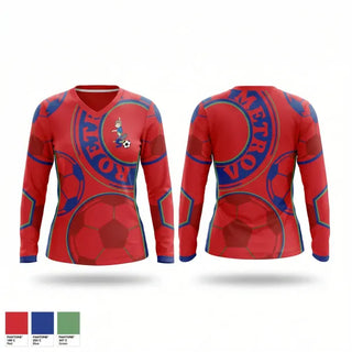 Womens Long Sleeve Vneck Shirt, Metro Sports Center Volleyball, Men's Volleyball, Teamtime, Team time, sublimation, custom sports apparel, team uniforms, spirit wear, spiritwear, sports uniforms, custom shirts, team store, custom team store, fundraiser sports, apparel fundraiser