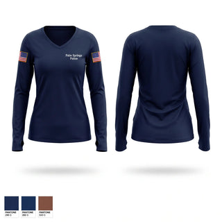 Womens Long Sleeve Vneck Shirt, Palm Springs Police, Police, Teamtime, Team time, sublimation, custom sports apparel, team uniforms, spirit wear, spiritwear, sports uniforms, custom shirts, team store, custom team store, fundraiser sports, apparel fundraiser