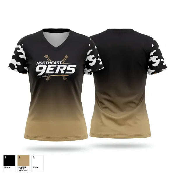 Womens Short Sleeve Vneck Shirt, Northeast 9ers, Softball, Teamtime, Team time, sublimation, custom sports apparel, team uniforms, spirit wear, spiritwear, sports uniforms, custom shirts, team store, custom team store, fundraiser sports, apparel fundraiser