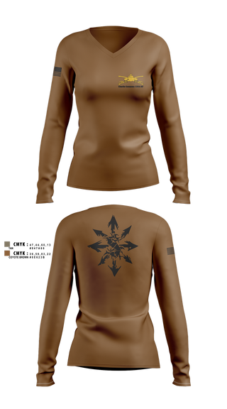 Womens Long Sleeve Vneck Shirt, Charlie Company 120th INF, National Guard, Teamtime, Team time, sublimation, custom sports apparel, team uniforms, spirit wear, spiritwear, sports uniforms, custom shirts, team store, custom team store, fundraiser sports, apparel fundraiser