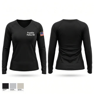 Womens Long Sleeve Vneck Shirt, Franklin Police K9, Police, Teamtime, Team time, sublimation, custom sports apparel, team uniforms, spirit wear, spiritwear, sports uniforms, custom shirts, team store, custom team store, fundraiser sports, apparel fundraiser