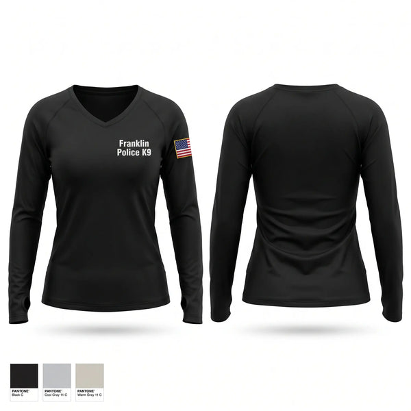 Womens Long Sleeve Vneck Shirt, Franklin Police K9, Police, Teamtime, Team time, sublimation, custom sports apparel, team uniforms, spirit wear, spiritwear, sports uniforms, custom shirts, team store, custom team store, fundraiser sports, apparel fundraiser