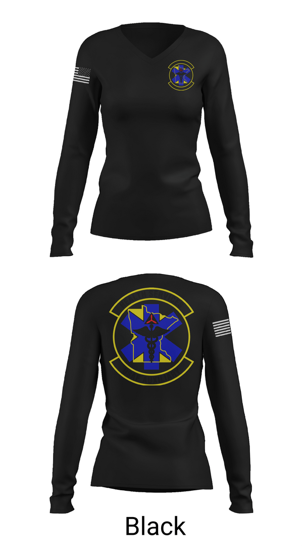 Womens Long Sleeve Vneck Shirt, Civil Air Patrol Minnesota Wing Health Service, Air Force, Teamtime, Team time, sublimation, custom sports apparel, team uniforms, spirit wear, spiritwear, sports uniforms, custom shirts, team store, custom team store, fundraiser sports, apparel fundraiser