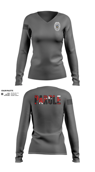 Womens Long Sleeve Vneck Shirt, Adult Parole Authority, Police, Teamtime, Team time, sublimation, custom sports apparel, team uniforms, spirit wear, spiritwear, sports uniforms, custom shirts, team store, custom team store, fundraiser sports, apparel fundraiser