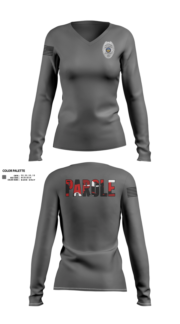 Womens Long Sleeve Vneck Shirt, Adult Parole Authority, Police, Teamtime, Team time, sublimation, custom sports apparel, team uniforms, spirit wear, spiritwear, sports uniforms, custom shirts, team store, custom team store, fundraiser sports, apparel fundraiser