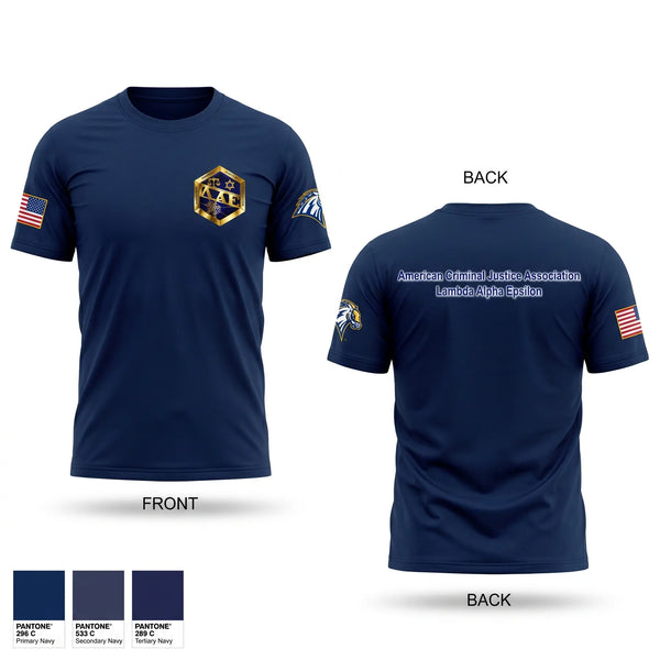 Old School Cotton Feel Shirt, American Criminal Justice Association, Police, Teamtime, Team time, sublimation, custom sports apparel, team uniforms, spirit wear, spiritwear, sports uniforms, custom shirts, team store, custom team store, fundraiser sports, apparel fundraiser