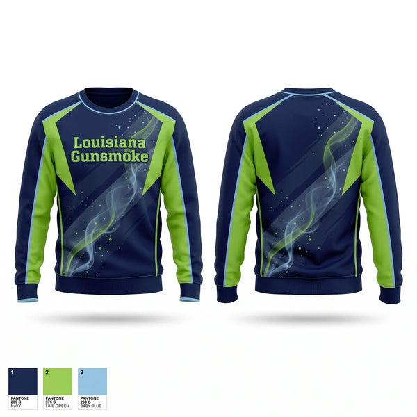 Crew Neck Sweatshirt, Louisiana Gunsmoke, Softball, Teamtime, Team time, sublimation, custom sports apparel, team uniforms, spirit wear, spiritwear, sports uniforms, custom shirts, team store, custom team store, fundraiser sports, apparel fundraiser