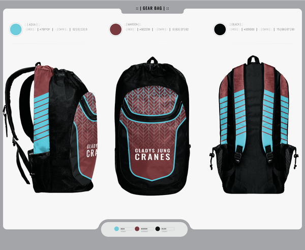 Gear Bag, Cranes, Spirit Store, Teamtime, Team time, sublimation, custom sports apparel, team uniforms, spirit wear, spiritwear, sports uniforms, custom shirts, team store, custom team store, fundraiser sports, apparel fundraiser